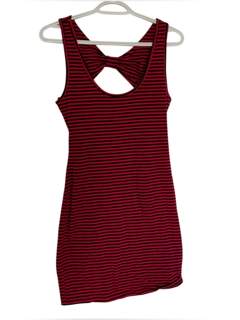Material Girl Red and Black Striped Bow-Back Mini Dress